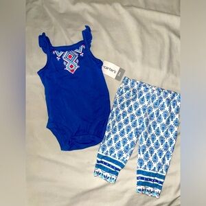 NWT Baby girl bright blue Carter’s two piece flutter onsie w/ leggings 3 months